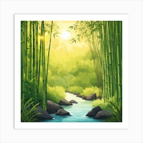 A Stream In A Bamboo Forest At Sun Rise Square Composition 312 Art Print