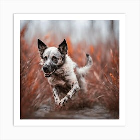 Australian Shepherd Dog Running In Water Art Print