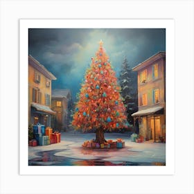 Painting of a brightly colored Christmas tree, oil painting by Eve Ryder 1 Art Print