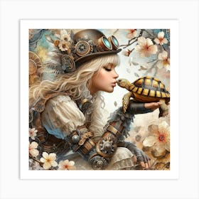 Steampunk Girl With Tortoise Art Print