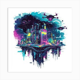 Futuristic City.Generated AI. Wall Art Print 4 Art Print