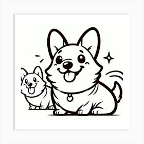 Line Art Corgi dog Art Print