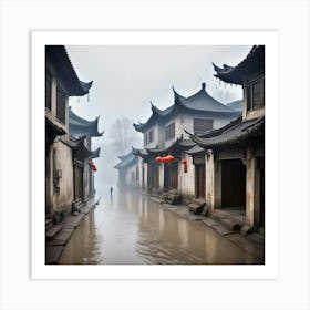 Misty Village Art Print