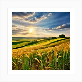 Sunset Over A Wheat Field Art Print