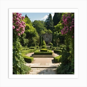 formal garden with some tree blossom Art Print