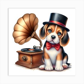 Beagle With Gramophone~Reimagined 3 Art Print