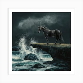 Black Horse On Cliff 7 Art Print