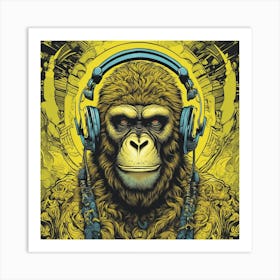 Cosmic Ape With Headphones 1 Art Print