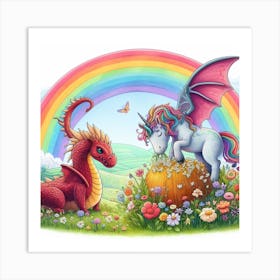 Dragon And Unicorn Art Print