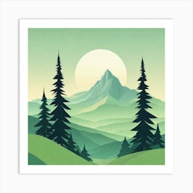 Misty mountains background in green tone 42 Art Print