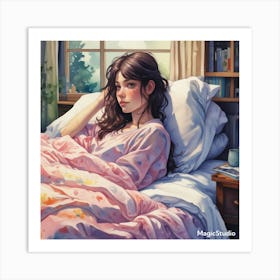 Girl In Bed Art Print