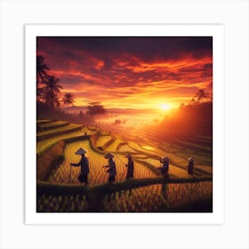 Sunrise Over Rice Fields Art Print