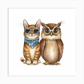 Cat And Owl 1 Art Print