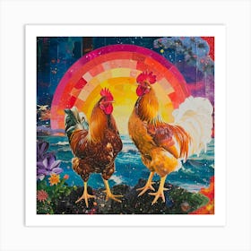 Kitsch Retro Rooster Collage 4 Art Print