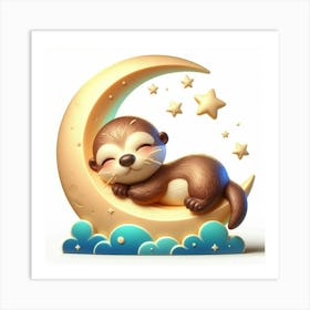 Otter Sleeping On The Moon 2 Art Print