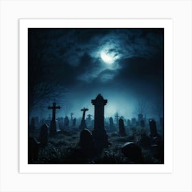 Death Fear Rising Full Fog Gravestone Dark Night Evil Background Holiday Horror Undead (25) Art Print