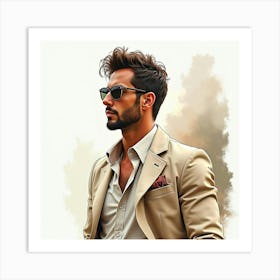 Spanish Man With A Stylish Look, Watercolor With Modern Flair 1 Art Print