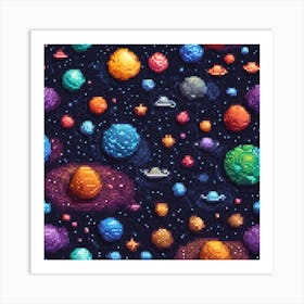 Pixel Planets Seamless Pattern Art Print
