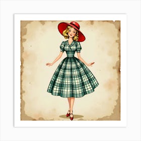 Watercolour vintage 1949 fashion Retro girl Art Print