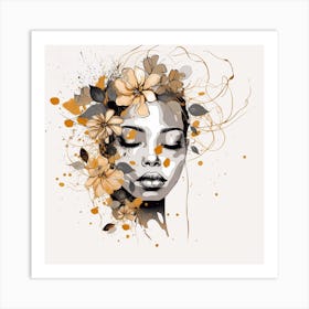 Portrait Of A Woman With Flowers 2 Art Print