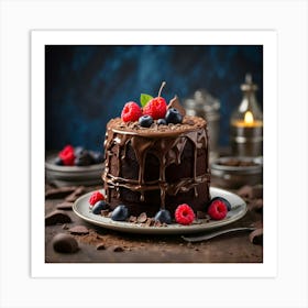 Chocolate Cake With Berries Art Print