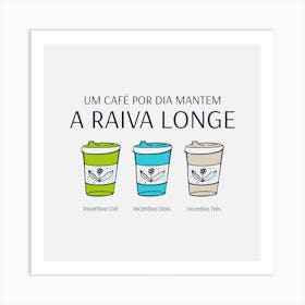 A Raiva Longe - Design Creator For Coffee Enthusiasts Featuring A Quote In Portuguese - coffee, latte, iced coffee, cute, caffeine 1 Art Print