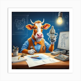 Cow With A Lamp Art Print