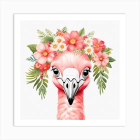 Floral Baby Flamingo Nursery Illustration (26) Art Print