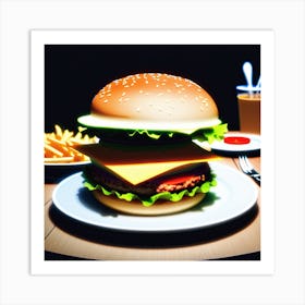 Hamburger And Fries 1 Art Print