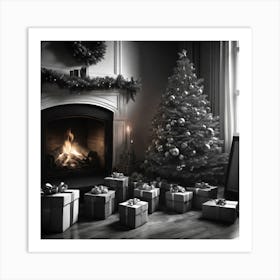 Christmas Tree In Front Of Fireplace 6 Art Print