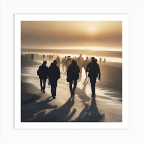 People Walking On The Beach At Sunset 1 Art Print