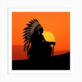 Silhouette Of Native American Chief Art Print