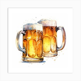 Watercolor Beer Mugs 1 Art Print