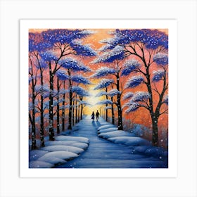 Winter Romance Painting A Couple S Snowy Stroll Art Print