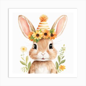 Floral Baby Rabbit Nursery Illustration (12) Art Print