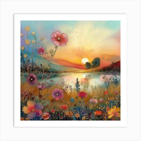 Sunset In The Garden Art Print