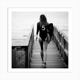 Girl With Surfboard Art Print