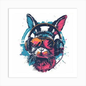 Rabbit With Headphones Art Print