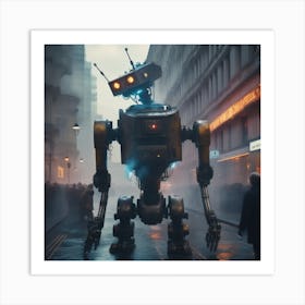 Robot On A City Street 1 Art Print