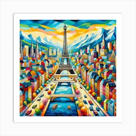 Eiffel Tower And Colorful Buildings Painting Art Print