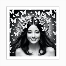 Beautiful Woman With Butterflies In Her Hair Art Print