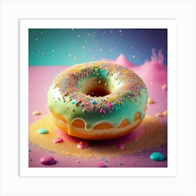 Firefly Whimsical, 3d, Illustration, Donut, Glazed, Porcelain, Gold, Sprinkles, Pastel, Colors, Bite (8) Art Print