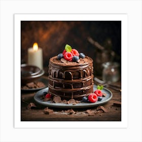 Chocolate Cake With Berries 1 Art Print