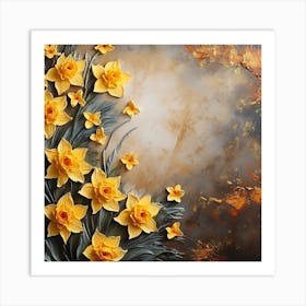 Daffodils Waving Stem Pointed Leaves Yellow Flashes Brown 11 Art Print