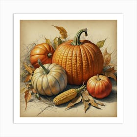 Pumpkins And Corn 1 Art Print