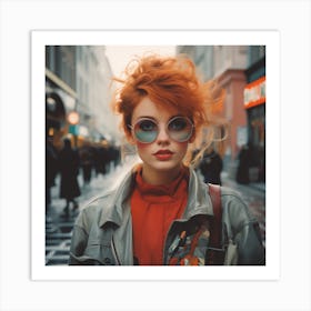 Red Haired Girl In Sunglasses Art Print