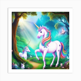 Unicorns In The Forest 1 Art Print