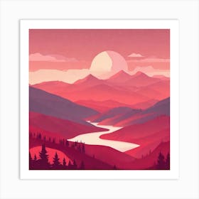 Misty mountains background in red tone 11 Art Print