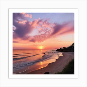 In A Quaint Coastal Town The Sunset Transforms The Sky Into A Pastel Dreamscape Art Print