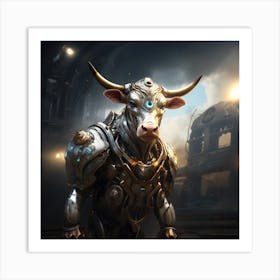 A Cow With A Metal Armor In An Alien World Art Print